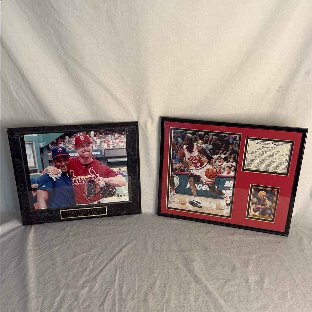 Framed Sports Memorabilia Set -            Michael Jordan and Sosa and McGwire